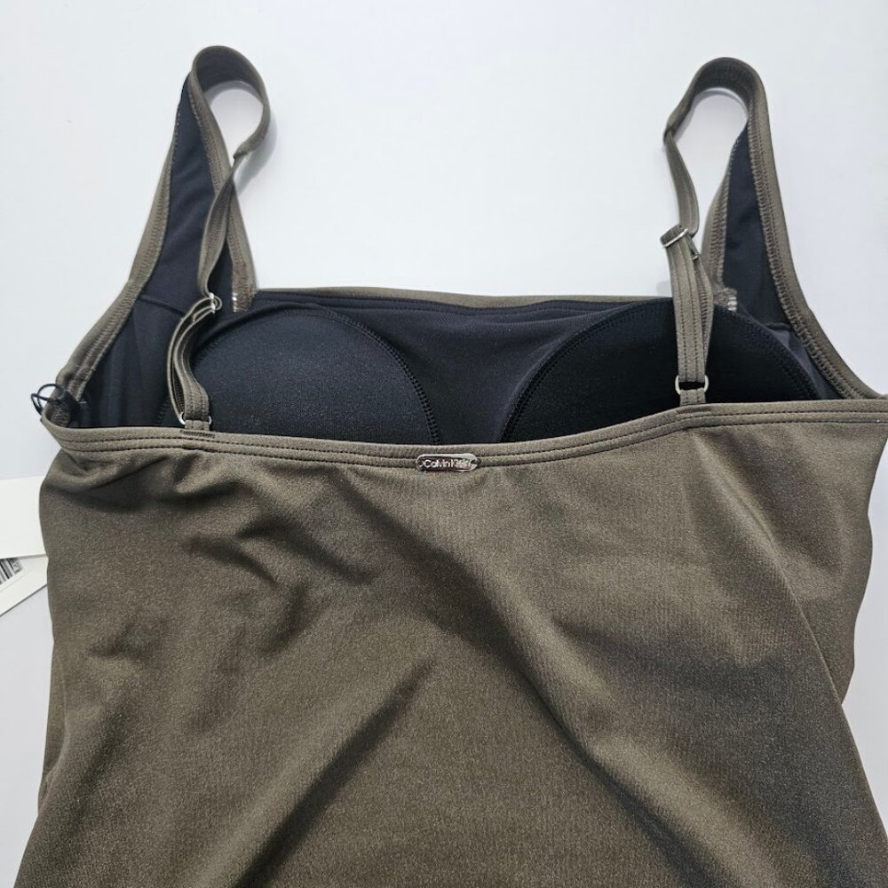 Calvin Klein Shimmer Pleated One Piece Swimsuit Bronze - Picture 9 of 12